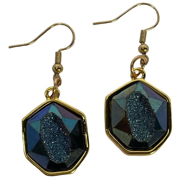Druzy Faceted Rhinestone Charm Dangle Earrings in blues greens & purples NEW - Picture 1 of 6